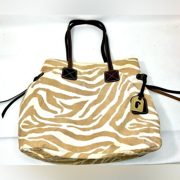 Dooney & Bourke Canvas Tote in Beige Zebra Print with Dustbag - Picture 3 of 16